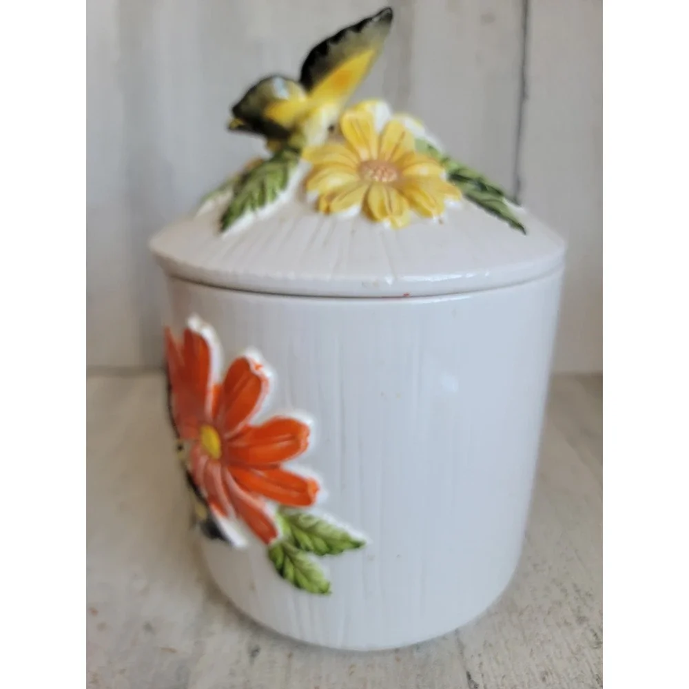 Vintage 3D butterfly kitchen canister jar unique floral home decor lidded - Picture 7 of 14